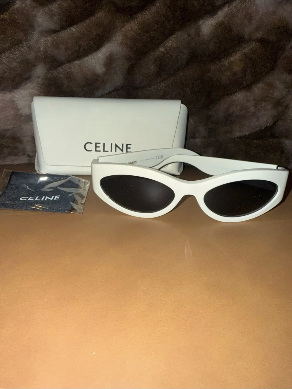 Celine White Oval Sunglasses with Black Lenses